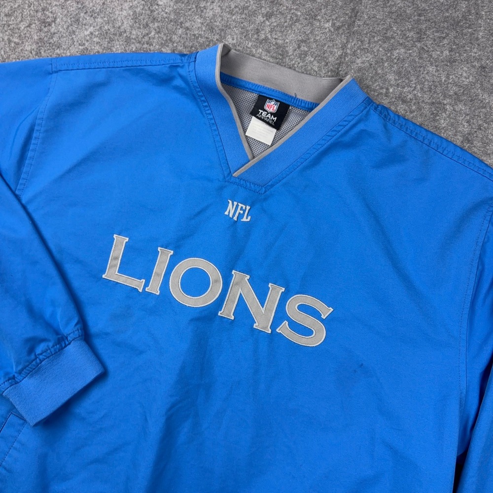 Detroit Lions Jacket Mens Large Blue V Neck Windshirt Pullover NFL Football
